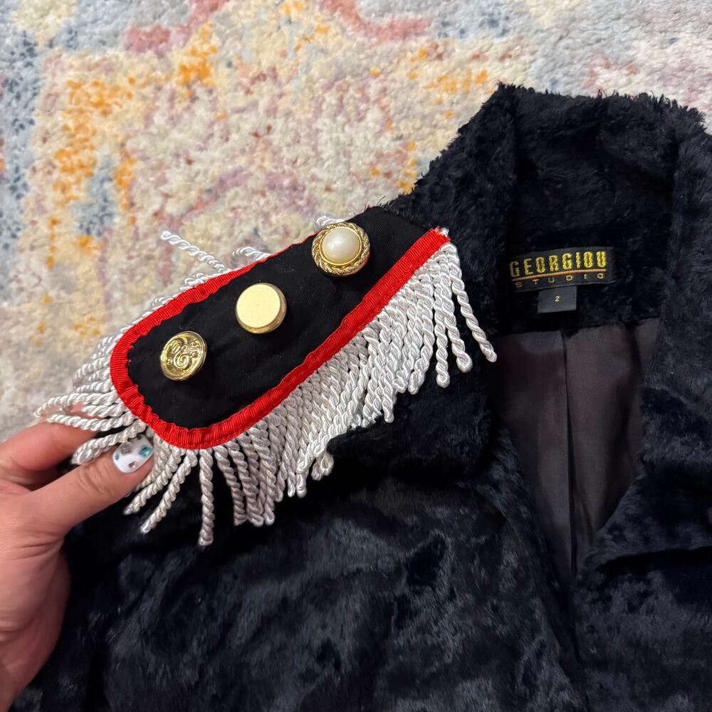 Vintage 90s black crushed velvet embellished jacket - Picture 5 of 6